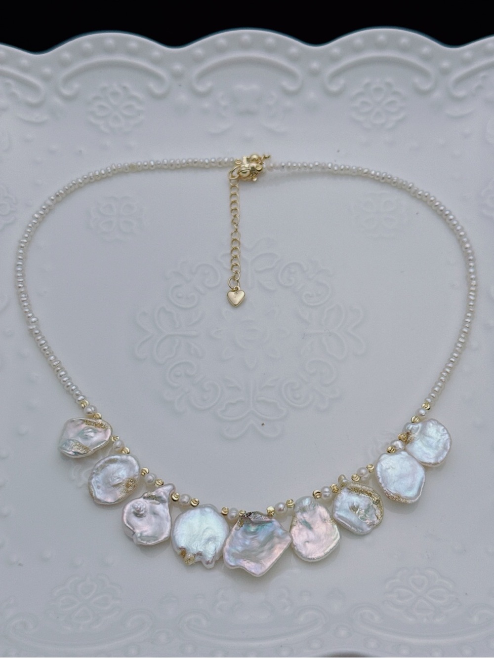 26X393 Handmade Freshwater Baby Pearl Dainty Flower Petal Pearl Necklace 16+2”